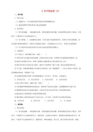 中考语文二轮专题复习 4 句子的运用学案（2）-人教版初中九年级全册语文学案