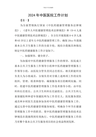 2024年中医医院工作计划