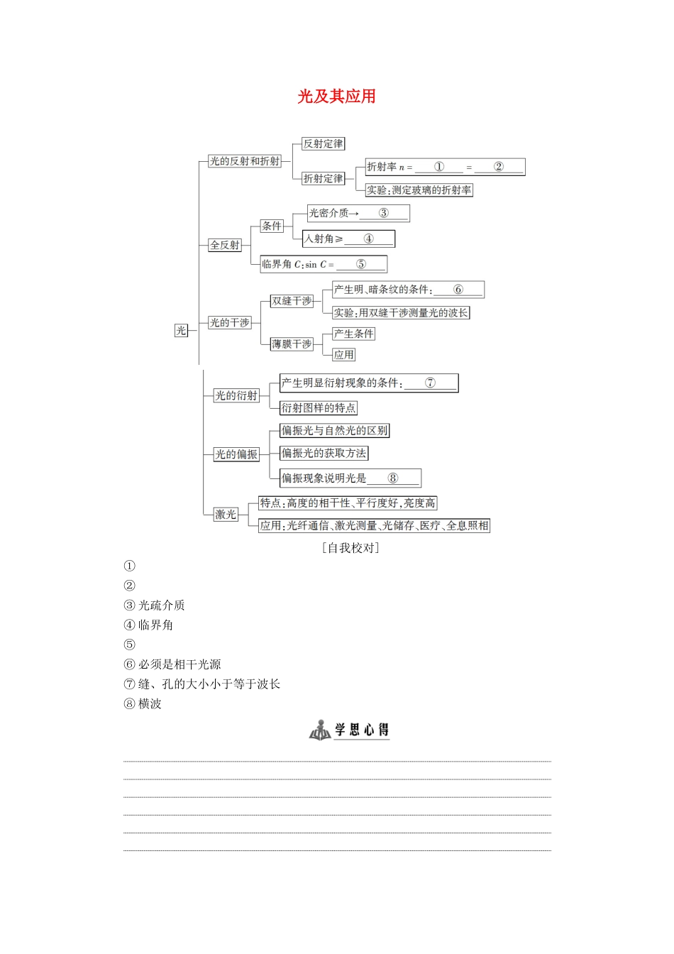 高中物理 主题3 光及其应用 阶段复习课4学案 新人教版必修第一册-新人教版高二第一册物理学案_第1页