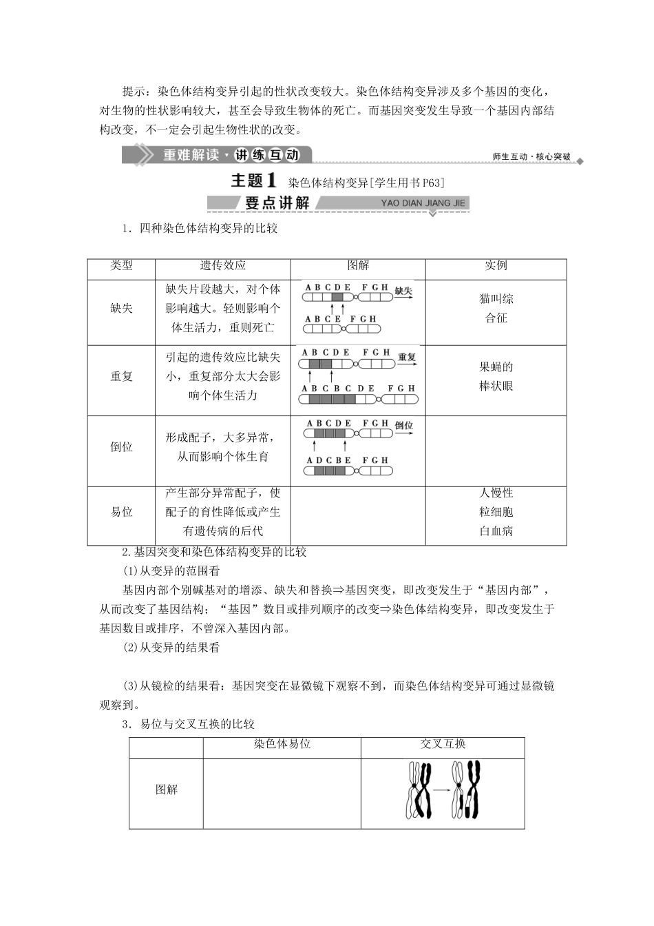 高中生物 第四章 生物的变异 第一节 生物变异的来源 第2课时 染色体畸变学案 浙科版必修2-浙科版高一必修2生物学案_第2页
