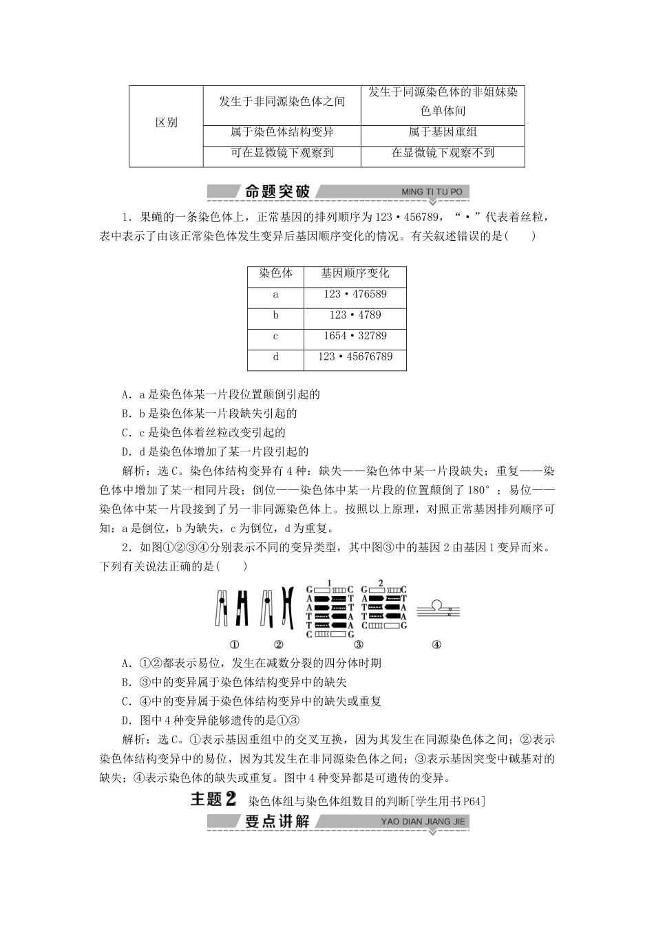 高中生物 第四章 生物的变异 第一节 生物变异的来源 第2课时 染色体畸变学案 浙科版必修2-浙科版高一必修2生物学案_第3页