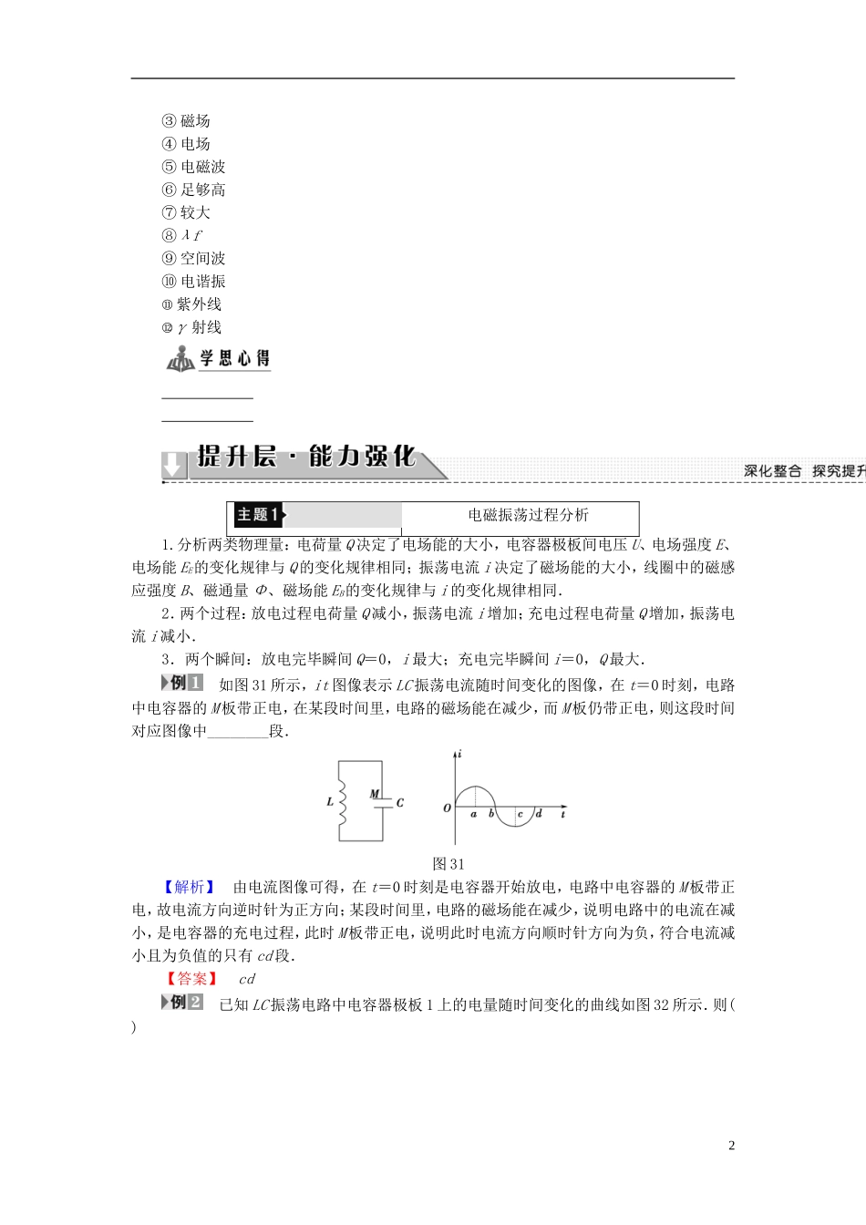 高中物理 第3章 电磁振荡 电磁波章末分层突破教师用书 教科版选修3-4-教科版高二选修3-4物理学案_第2页