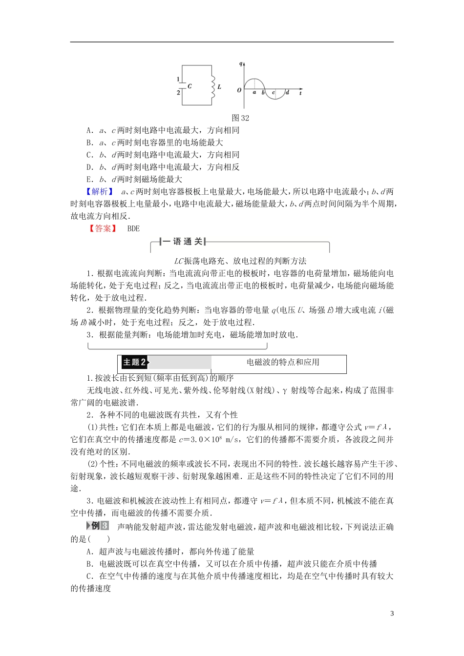 高中物理 第3章 电磁振荡 电磁波章末分层突破教师用书 教科版选修3-4-教科版高二选修3-4物理学案_第3页