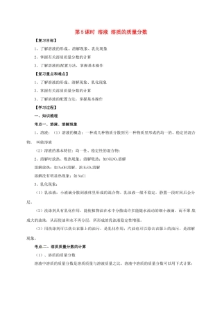 中考化学一轮复习 第5课时 溶液 溶质的质量分数学案-人教版初中九年级全册化学学案