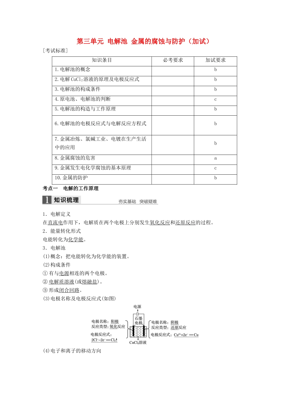 （浙江专用）高考化学一轮复习 专题6 化学反应与能量变化 第三单元 电解池 金属的腐蚀与防护（加试）学案 苏教版-苏教版高三全册化学学案_第1页