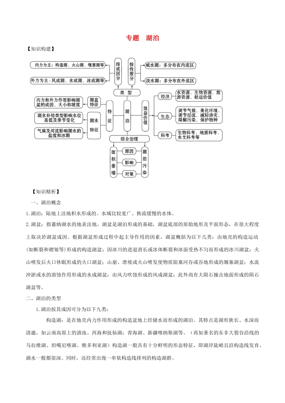 高考地理二轮复习微专题要素探究与设计 专题3.3 湖泊学案-人教版高三全册地理学案_第1页