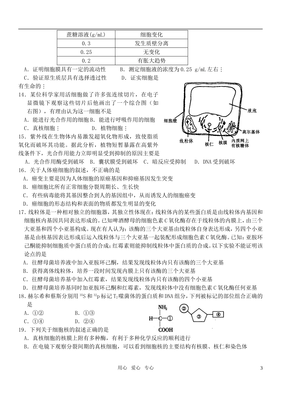 高中生物二轮复习 细胞的分子组成与结构2细胞的结构学案_第3页