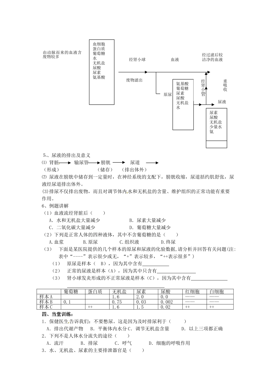 八年级科学上册 7.4人体的排泄第二课时学案（无答案）华东师大版_第2页