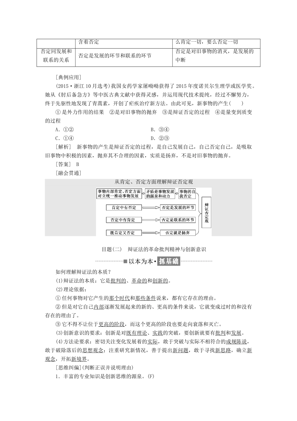 高中政治 第三单元 思想方法与创新意识 第十课 创新意识与社会进步 第一框 树立创新意识是唯物辩证法的要求讲义 新人教版必修4-新人教版高二必修4政治教案_第2页