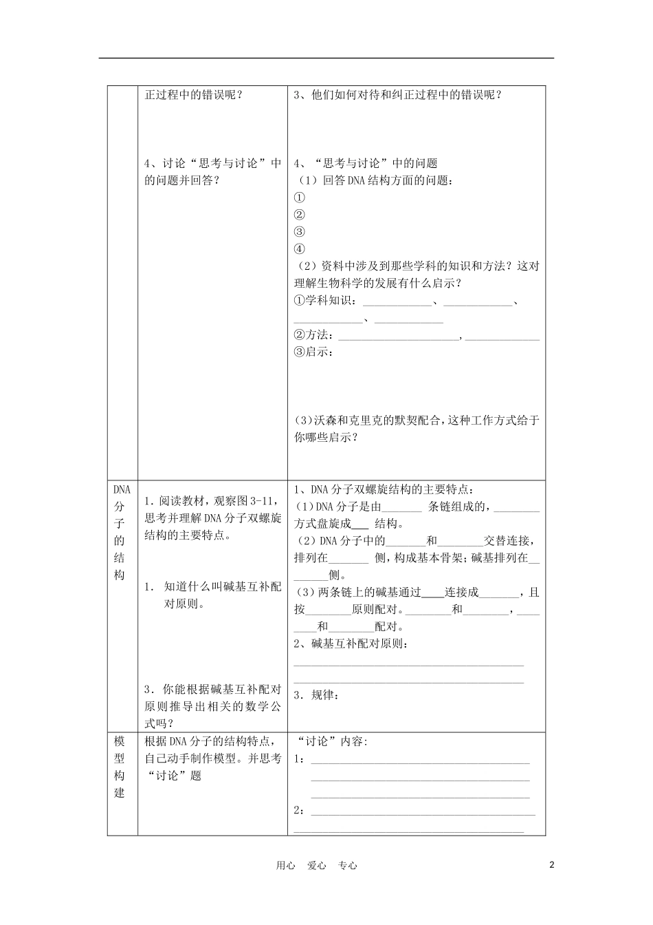高中生物《DNA分子结构与复制第一课时》学案2 苏教版必修2_第2页