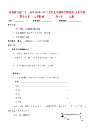 辽宁省普兰店二十七中九年级物理《13.4杠杆》学案