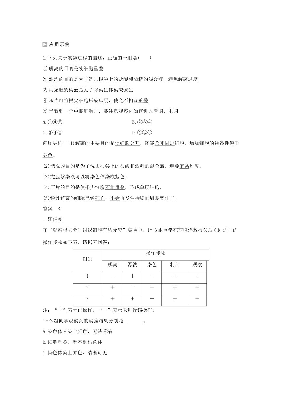 高中生物 第五章 细胞增殖、分化、衰老和死亡 5.1.2 观察植物细胞的有丝分裂和无丝分裂学案 新人教版必修1-新人教版高一必修1生物学案_第3页