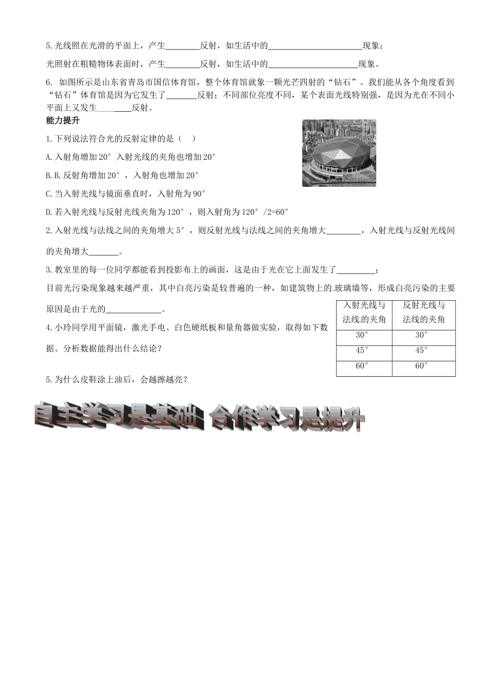 黑龙江省甘南县第六中学八年级物理《光的反射》学案（无答案） 人教新课标版_第3页