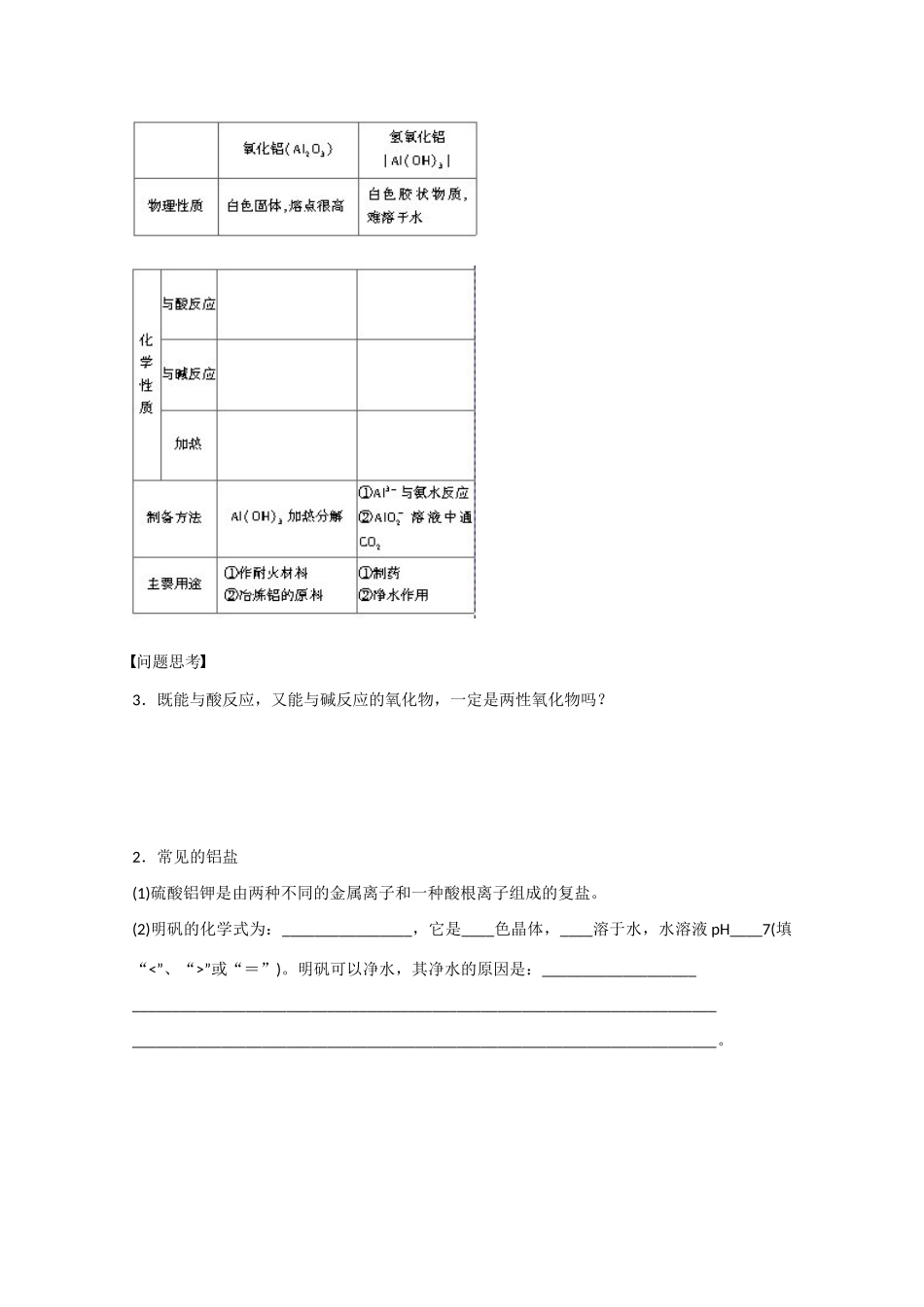 （江苏专用）高考化学大一轮总复习 第三章 常见的金属及其化合物 铝及其重要化合物学案14 新人教版-新人教版高三全册化学学案_第2页