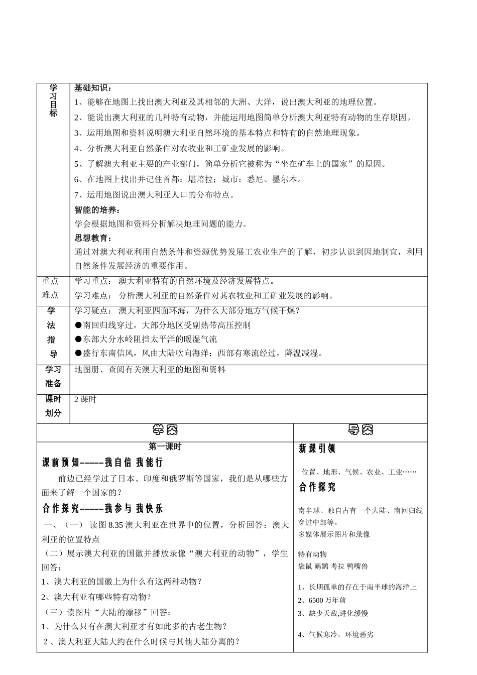七年级地理下册 第八章第四节《澳大利亚》学案 人教新课标版_第2页