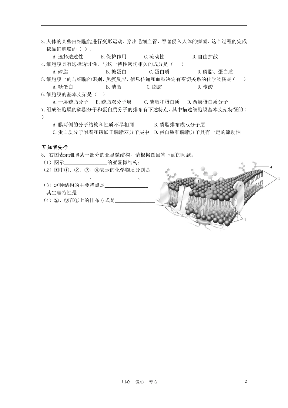 高中生物《生物膜的流动镶嵌模型》学案1 新人教版必修1_第2页