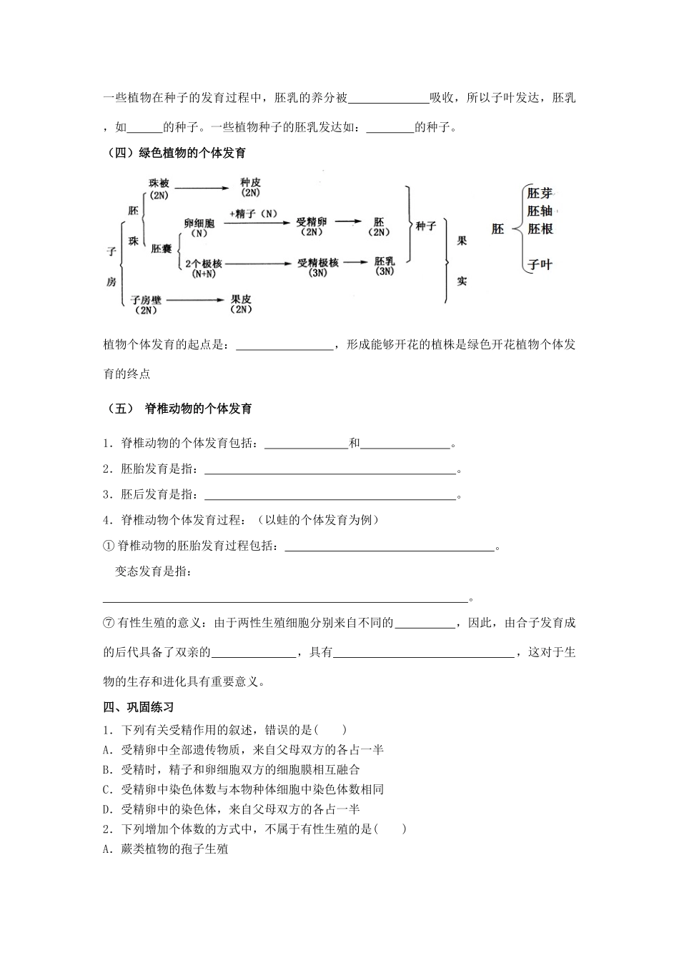 高中生物 第二章 减数分裂和有性生殖 第二节 有性生殖学案 苏教版必修2-苏教版高一必修2生物学案_第2页