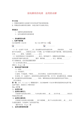 高二化学：3.2《弱电解质的电离 盐类的水解》学案 鲁科版