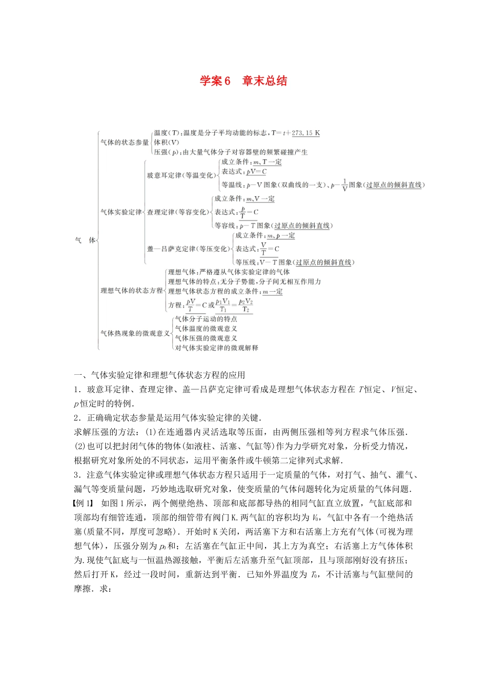 高中物理 第八章 气体 课时6 章末总结学案 新人教版选修3-3-新人教版高二选修3-3物理学案_第1页