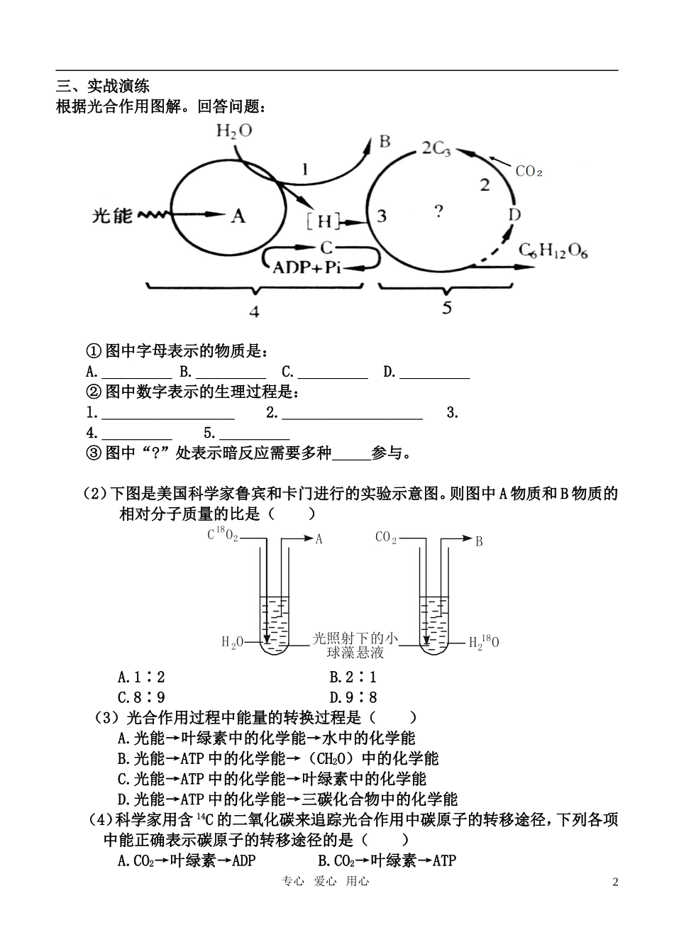 高中生物 光合作用的过程学案 苏教版必修1_第2页