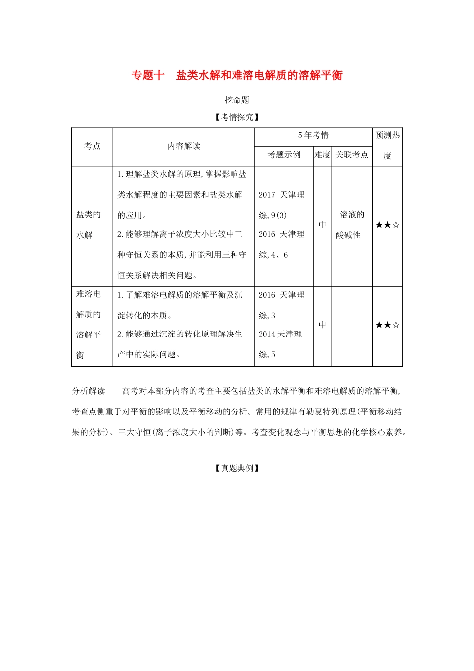 （A版）天津市高考化学一轮复习 专题十 盐类水解和难溶电解质的溶解平衡教师用书-人教版高三全册化学学案_第1页