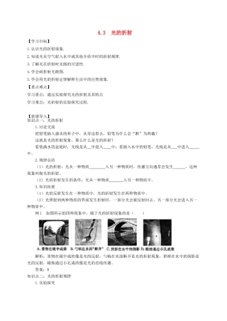八年级物理全册 4.3 光的折射学案 （新版）沪科版-（新版）沪科版初中八年级全册物理学案