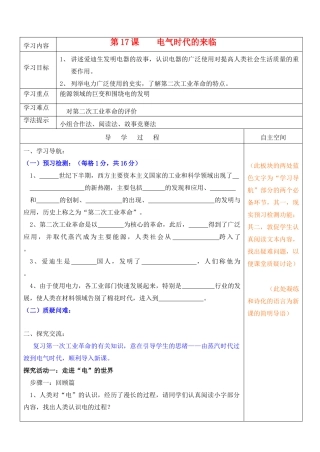 九年级历史上册 第17课《电气时代的来临》精品教学案 北师大版