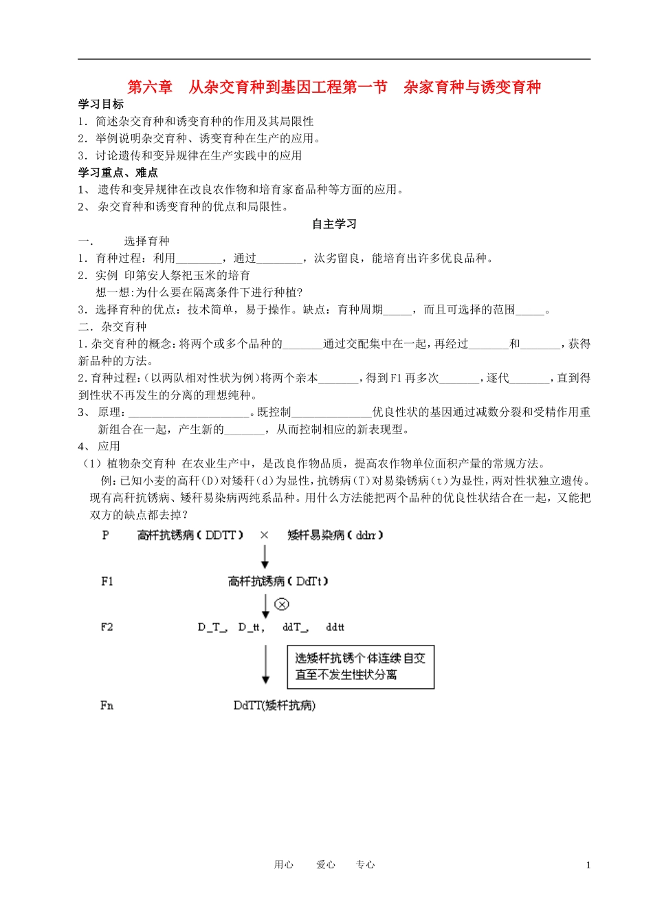 高中生物 第六章第1节杂交育种与诱变育种导学案 新人教版必修2_第1页
