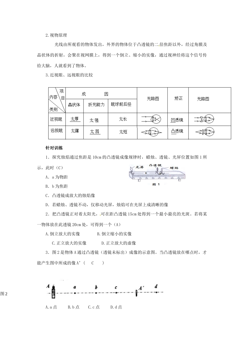 中考物理 第五章 透镜及其应用复习导学案-人教版初中九年级全册物理学案_第3页