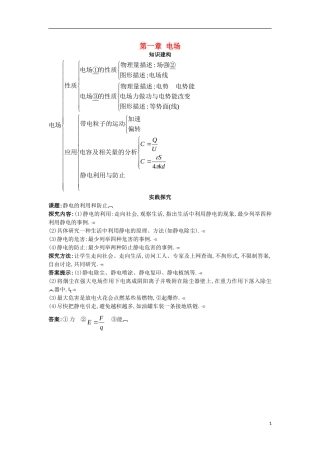 高中物理 第一章 电场复习巩固学案 粤教版选修3-1-粤教版高二选修3-1物理学案
