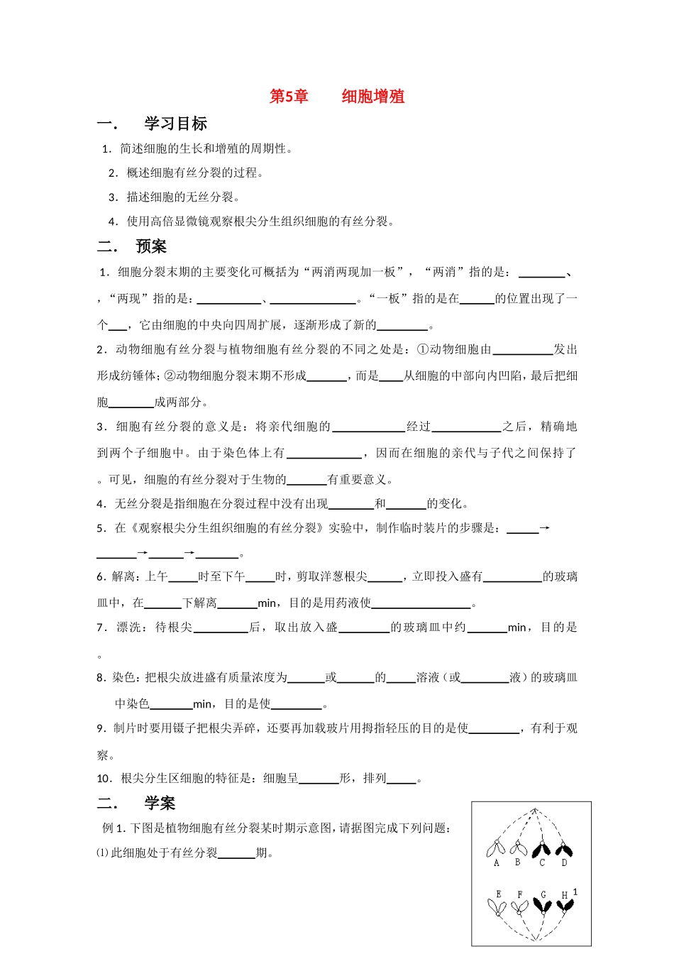 高中生物《细胞增殖》学案7 苏教版必修1_第1页