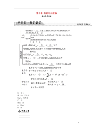 高中物理 第2章 电场与示波器章末分层突破学案 沪科版选修3-1-沪科版高二选修3-1物理学案