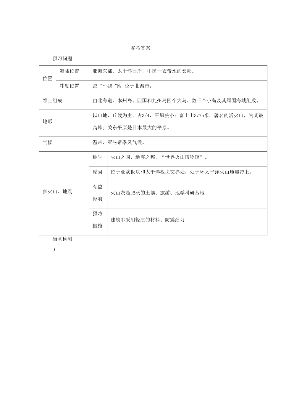 中考地理一轮复习 日本的自然环境（多火山、地震的岛国）导学案-人教版初中九年级全册地理学案_第2页
