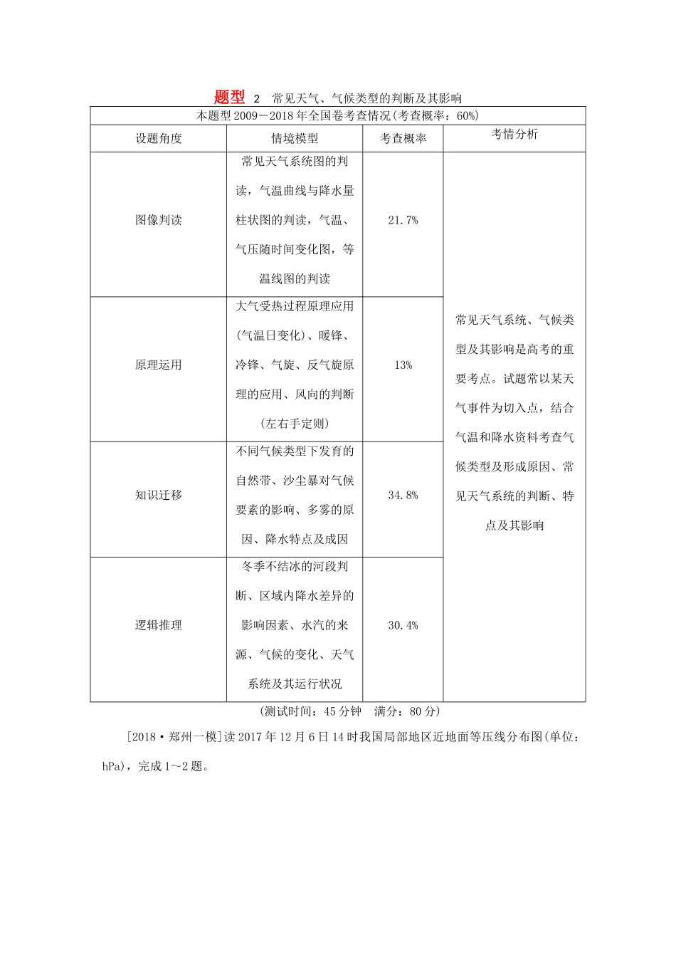 高考地理二轮复习 题型2 常见天气、气候类型的判断及其影响学案-人教版高三全册地理学案_第1页