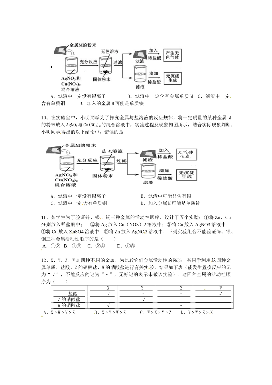 山东省济南市长清区双泉中学九年级化学 金属活动性顺序复习学案_第2页