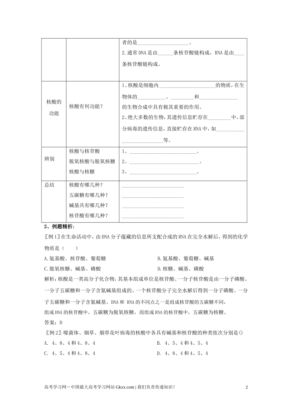 高中生物《遗传信息的携带者--核酸》学案6 新人教版必修1_第2页