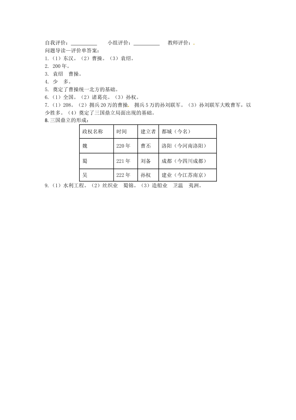 七年级历史上册 3.18 三国鼎立学案 新人教版-新人教版初中七年级上册历史学案_第2页