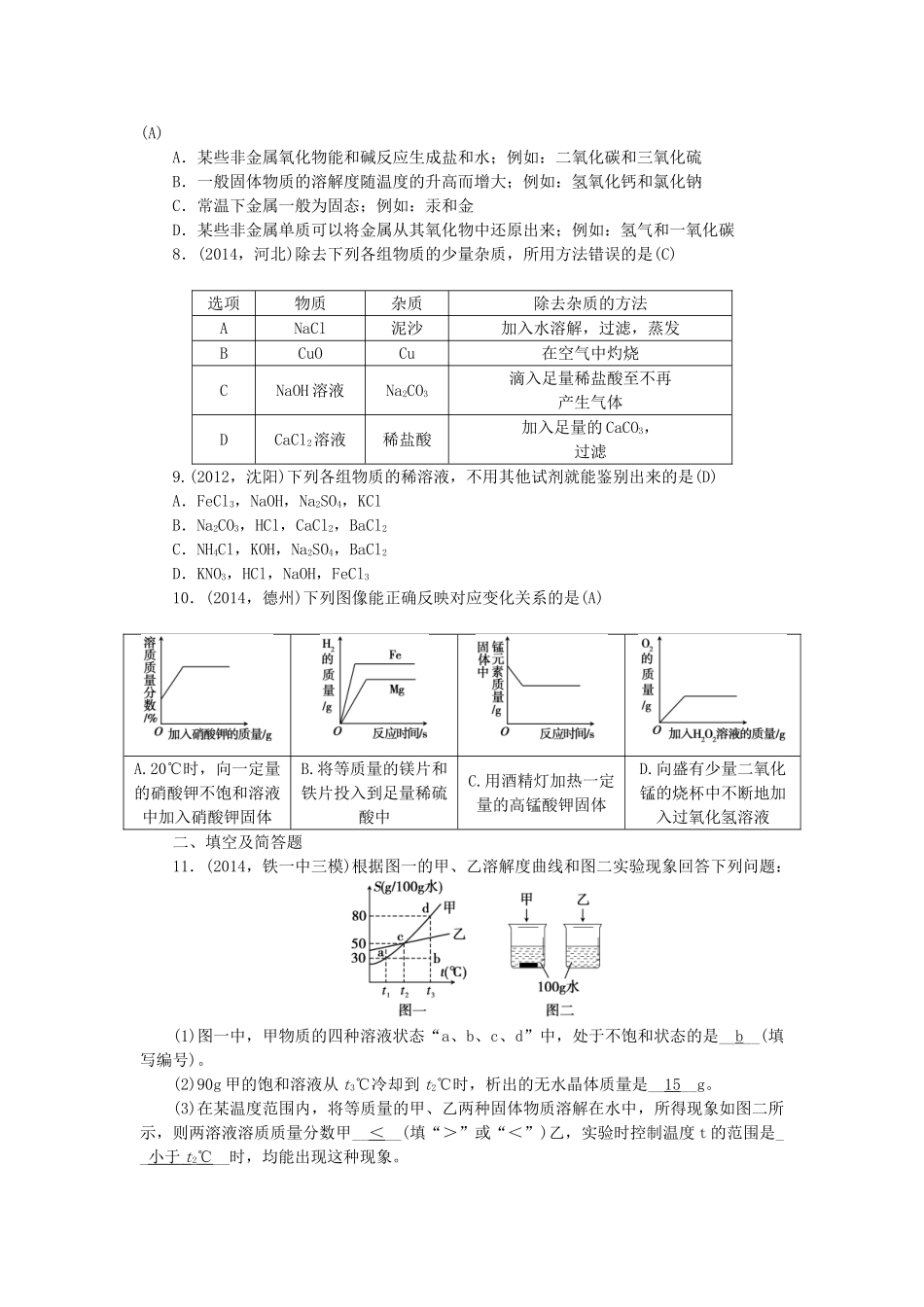 【聚焦中考】陕西省2015中考化学总复习 综合训练1_第2页