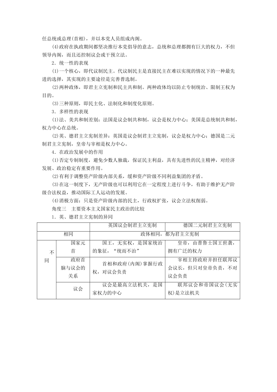 （全国通用版）高考历史大一轮复习 第二单元 古代希腊罗马和近代西方的政治制度 高考必考题突破讲座2 西方民主政治的统一性与多样性学案-人教版高三全册历史学案_第2页