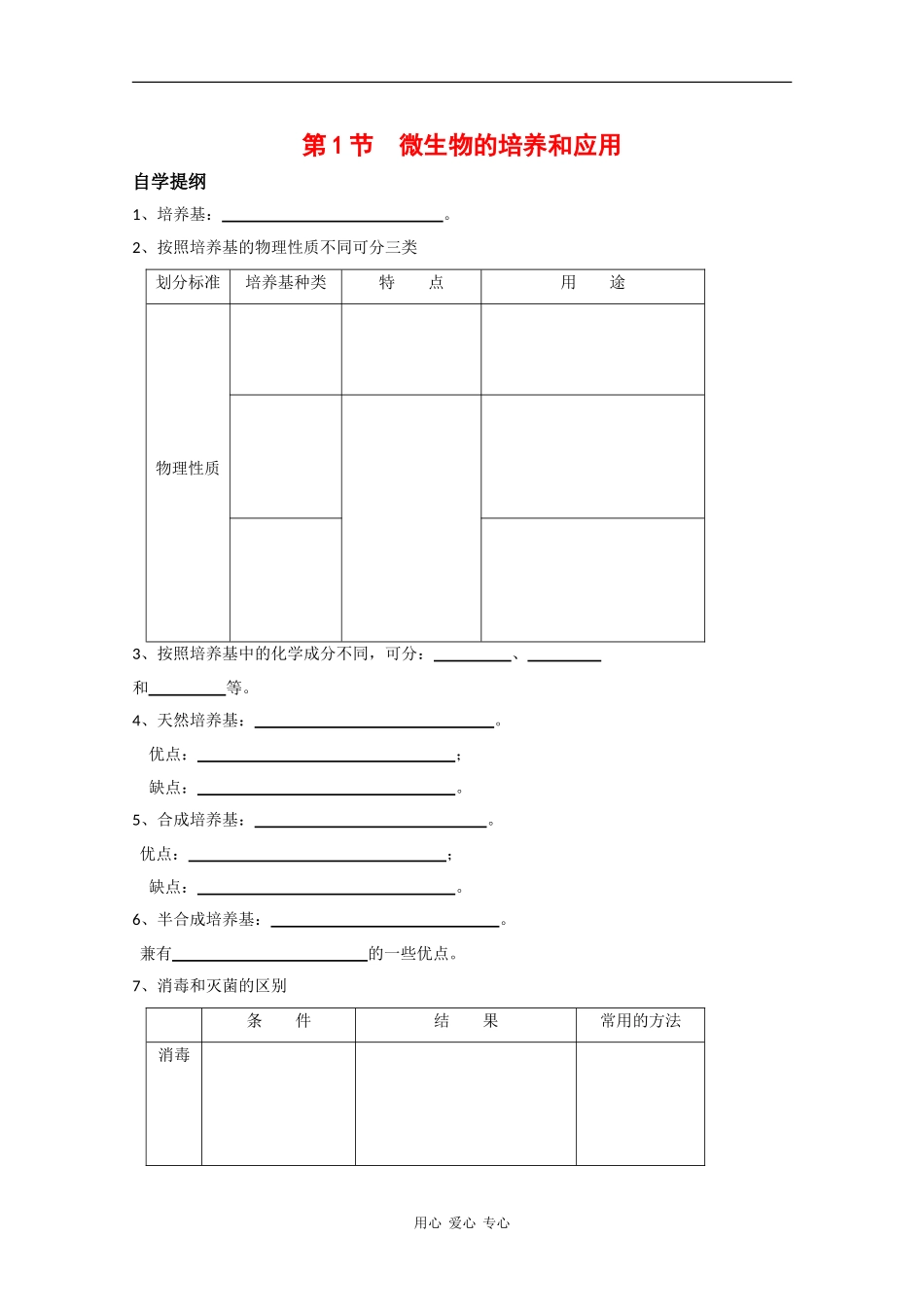 高中生物：1.1 微生物的培养与应用 学案（1）（苏教版选修1）_第1页