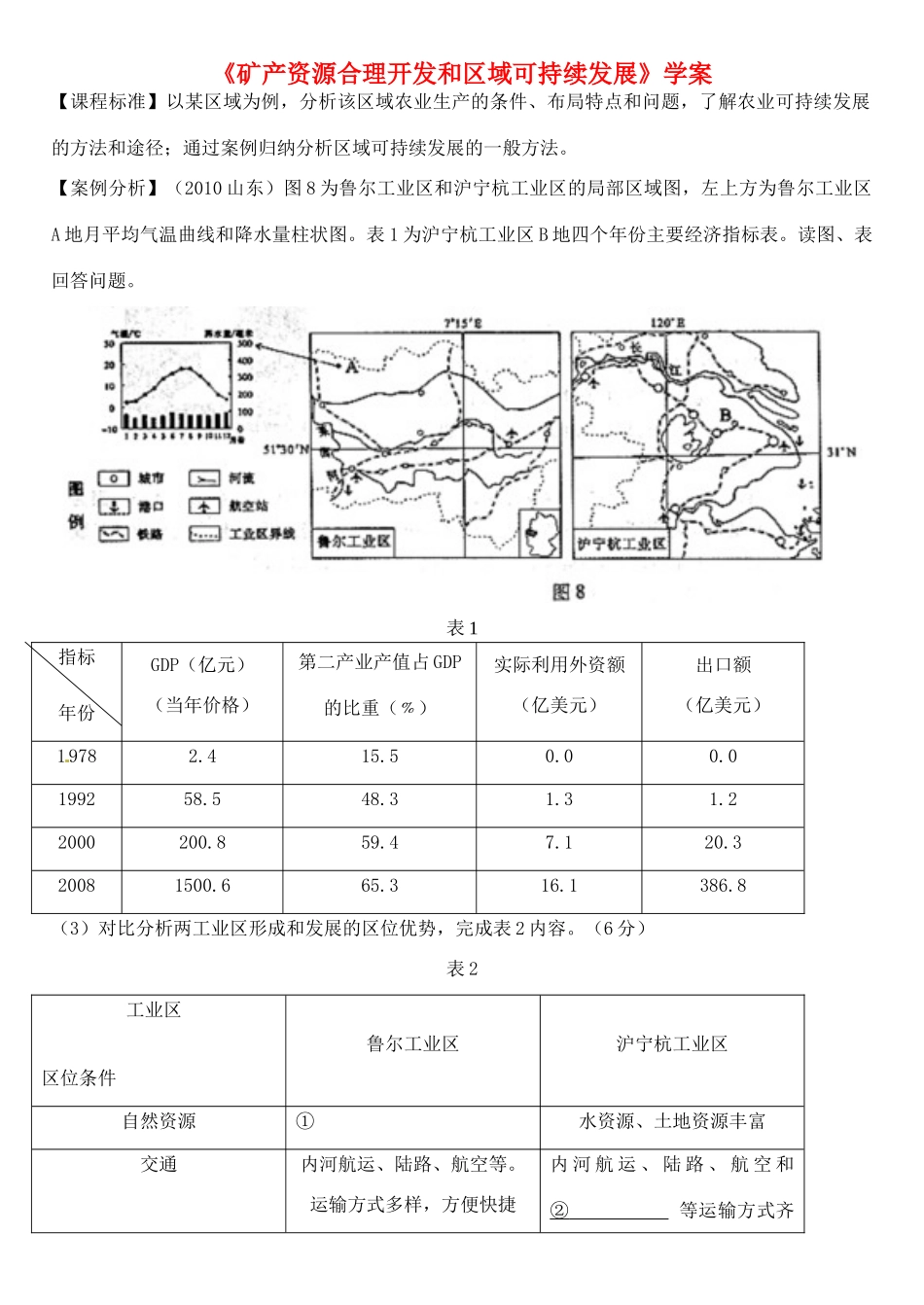 高考地理 矿产资源合理开发和区域可持续发展学案_第1页