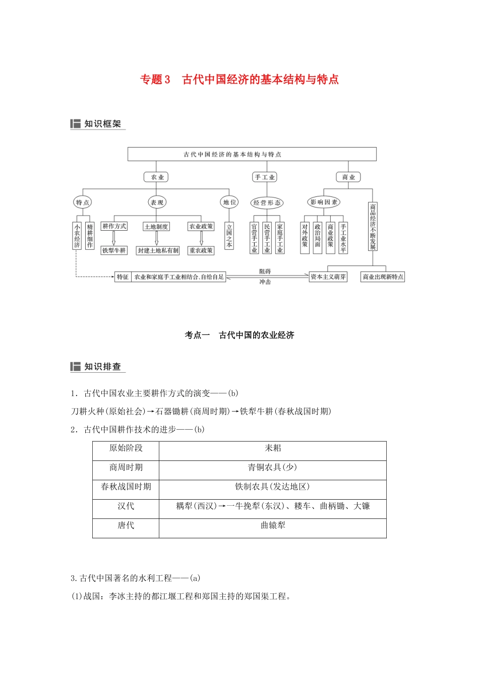 （浙江选考）高考历史二轮专题复习 板块一 古代的中国和世界 专题3 古代中国经济的基本结构与特点学案-人教版高三全册历史学案_第1页