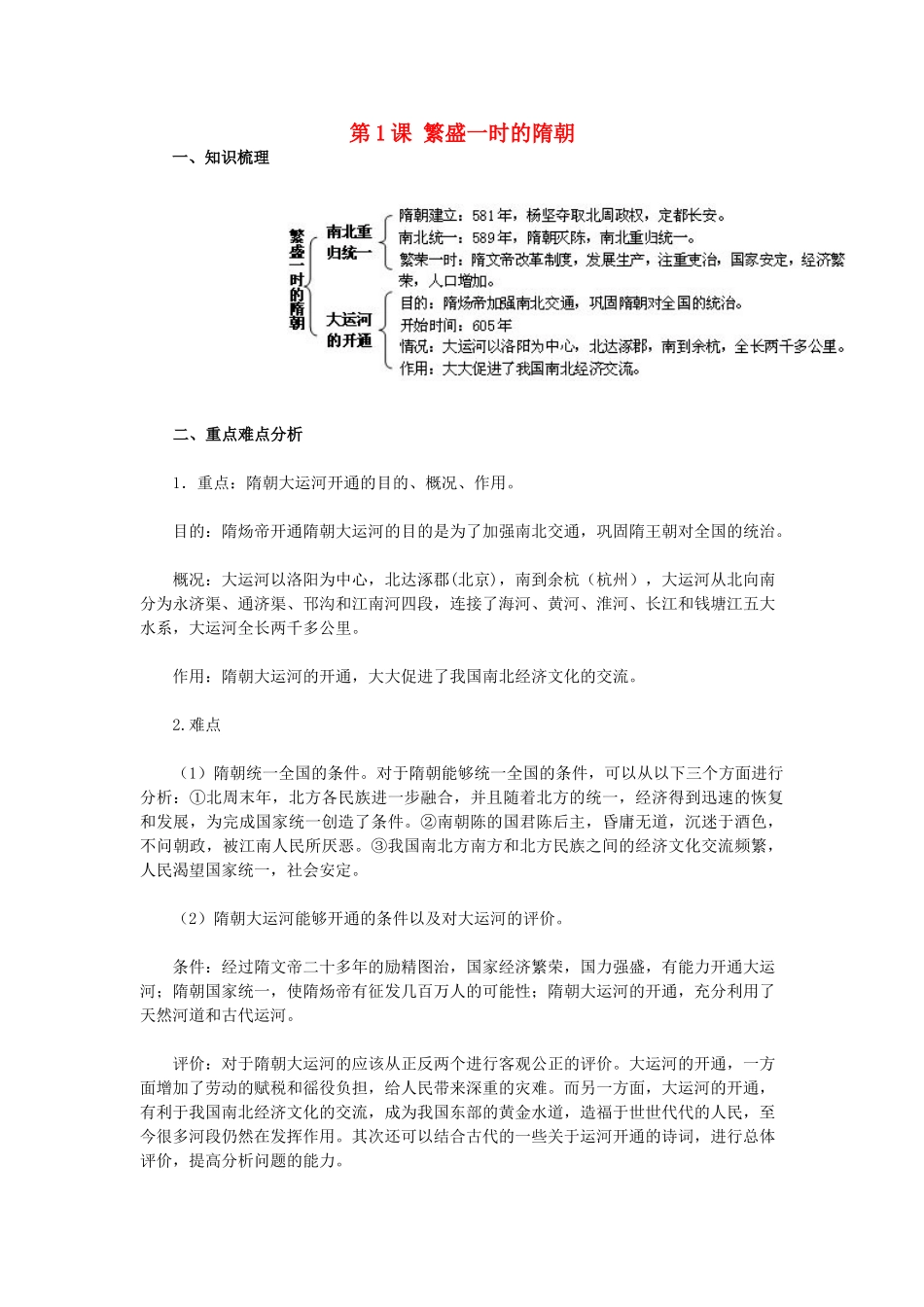 2015七年级历史下册 第1课 繁盛一时的隋朝教材解析 新人教版_第1页