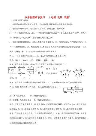 九年级中考物理章节复习 电阻电压学案人教版