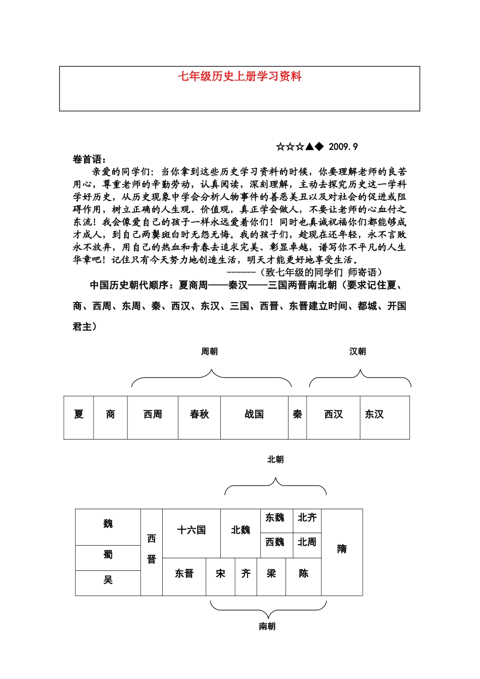 七年级历史上册学习资料学案人教版_第1页