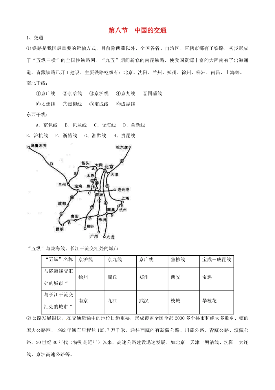 蔡家校区高考地理 中国地理 第八节 中国的交通复习学案-人教版高三全册地理学案_第1页