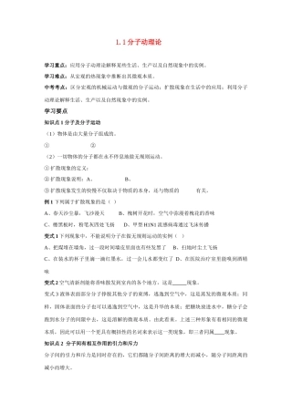九年级物理上册 1.1分子动理论分子动理论学案 教科版