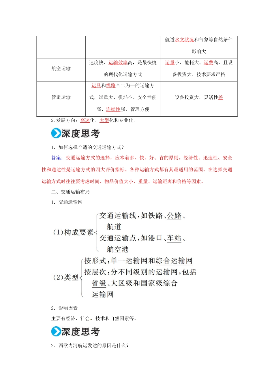 高考地理一轮复习 第二部分 人文地理 第11章 交通运输布局及其影响 28 交通运输方式和布局学案-人教版高三全册地理学案_第2页