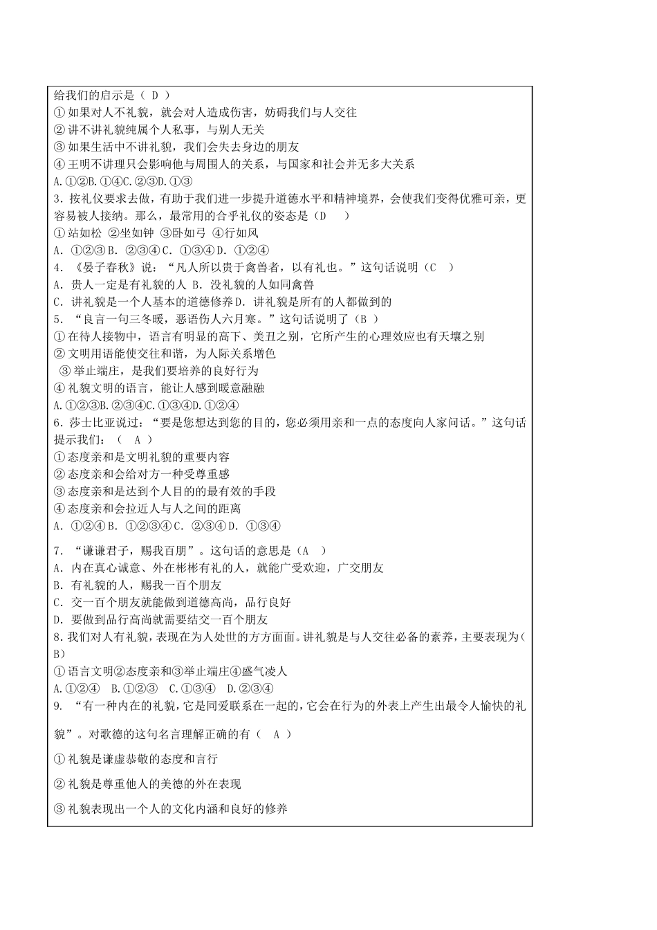 八年级政治上册 7.1 礼貌显魅力导学案3 新人教版-新人教版初中八年级上册政治学案_第2页