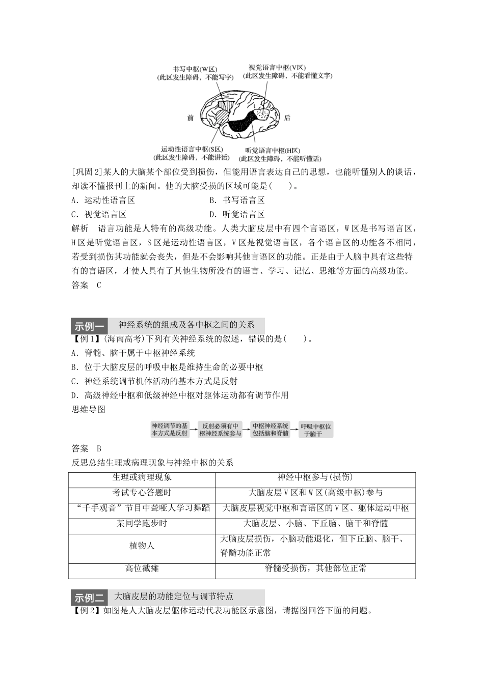 高中生物 第三章 动物稳态维持的生理基础 第三节 人脑的高级功能学案 中图版必修3-中图版高一必修3生物学案_第3页